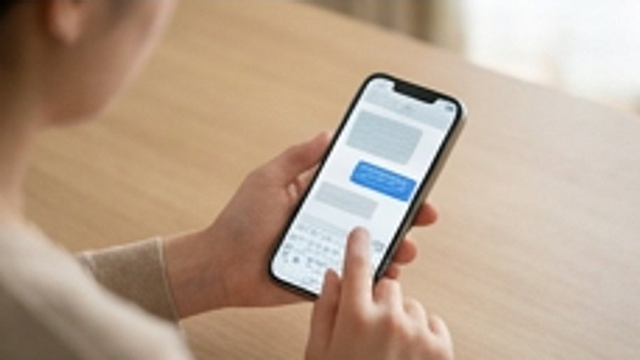 スマートフォンでチャット画面を操作する手元